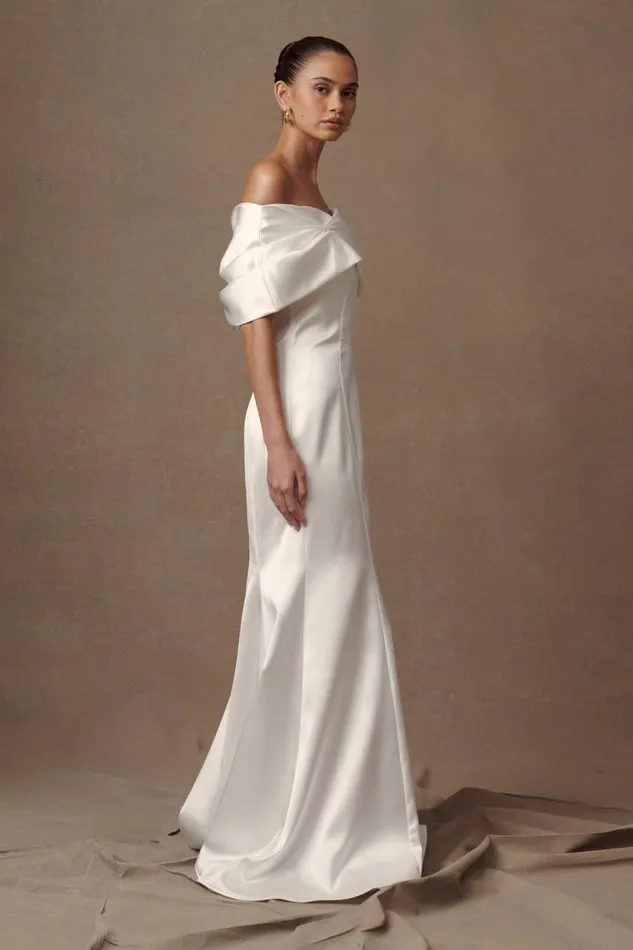 Women Meshki Dresses Saosire Satin Wedding Gown 8211 White