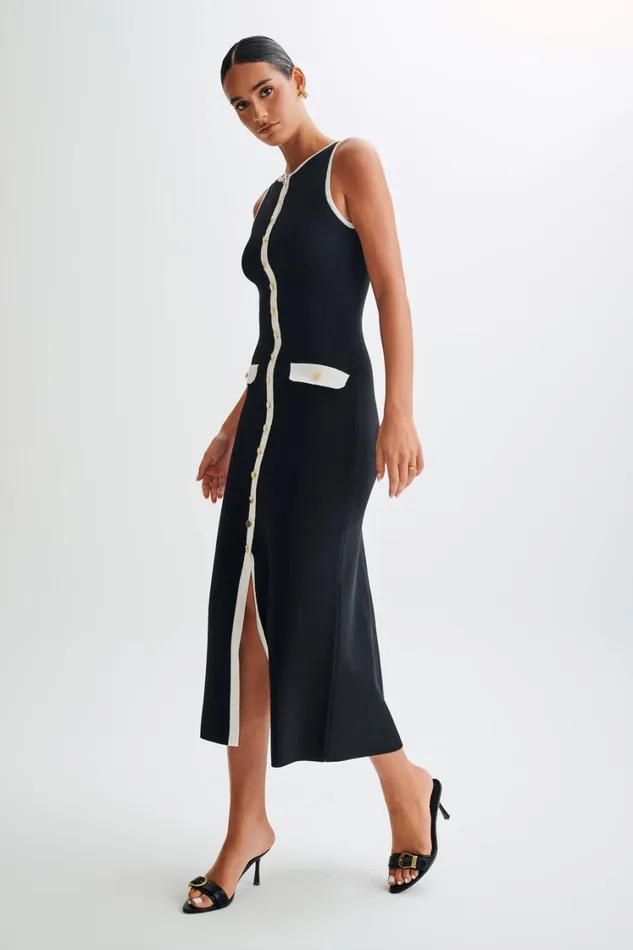 Women Meshki Dresses Sawyer Sleeveless Buttoned Maxi Dress 8211 BlackWhite
