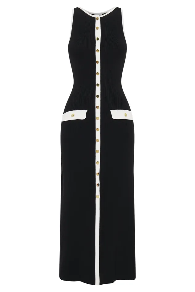 Women Meshki Dresses Sawyer Sleeveless Buttoned Maxi Dress 8211 BlackWhite