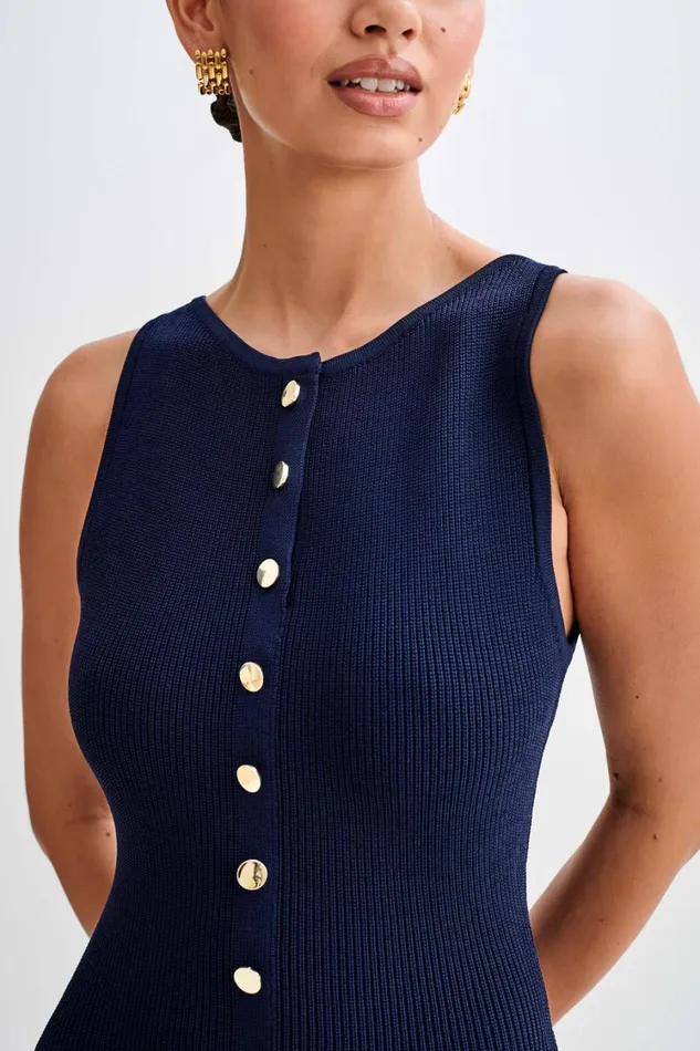 Women Meshki Dresses Sawyer Sleeveless Buttoned Maxi Dress 8211 Navy