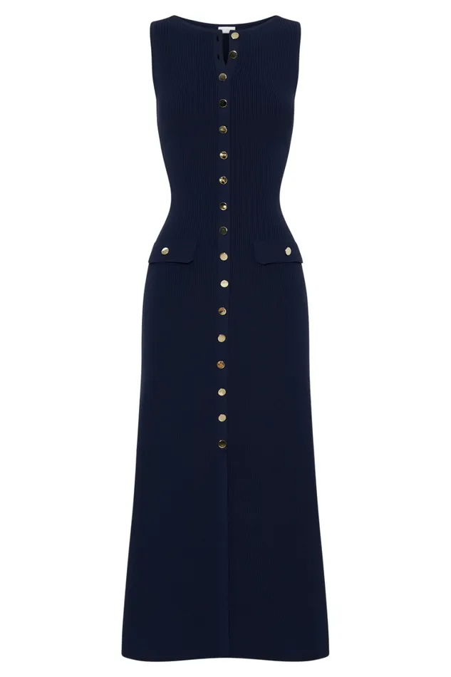Women Meshki Dresses Sawyer Sleeveless Buttoned Maxi Dress 8211 Navy