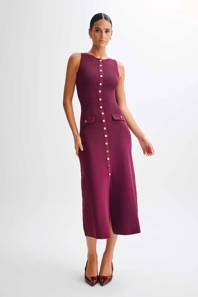 Women Meshki Dresses Sawyer Sleeveless Buttoned Maxi Dress 8211 Plum