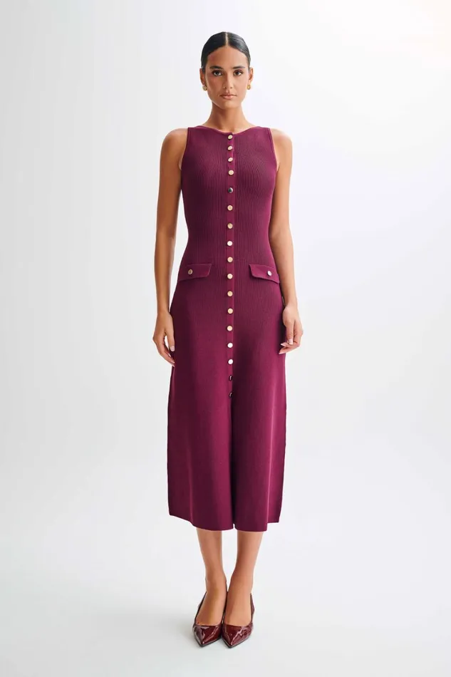 Women Meshki Dresses Sawyer Sleeveless Buttoned Maxi Dress 8211 Plum