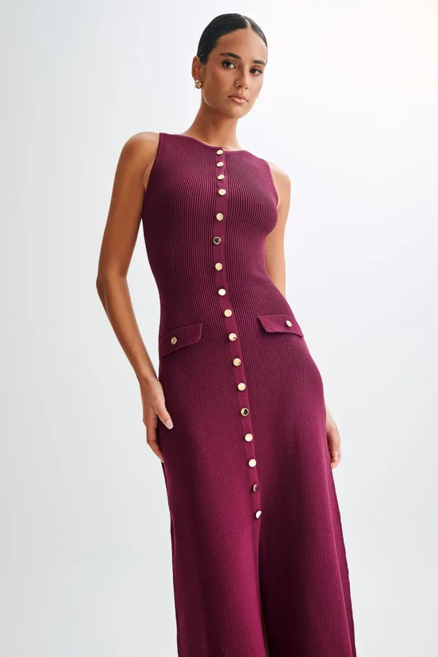 Women Meshki Dresses Sawyer Sleeveless Buttoned Maxi Dress 8211 Plum