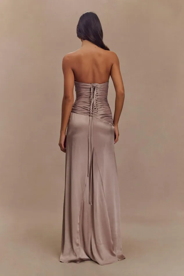 Women Meshki Dresses Serena Strapless Taffeta Maxi Dress 8211 Bronze Taupe