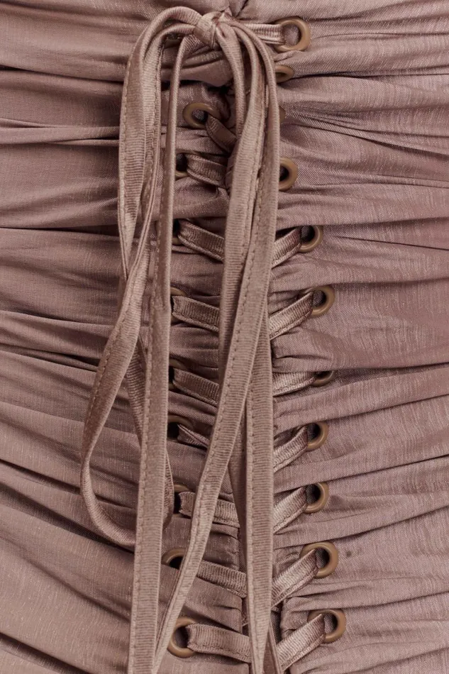 Women Meshki Dresses Serena Strapless Taffeta Maxi Dress 8211 Bronze Taupe