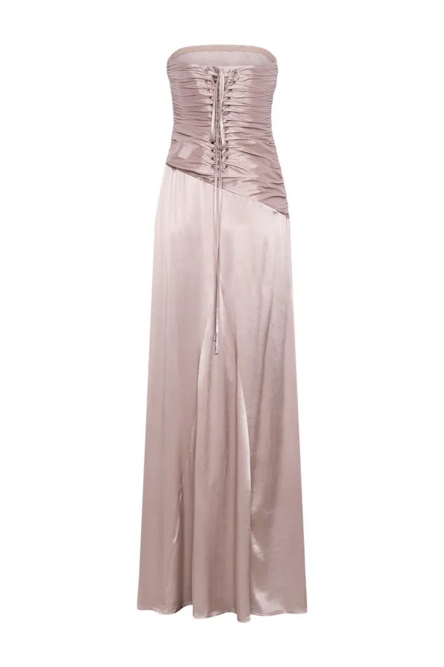 Women Meshki Dresses Serena Strapless Taffeta Maxi Dress 8211 Bronze Taupe