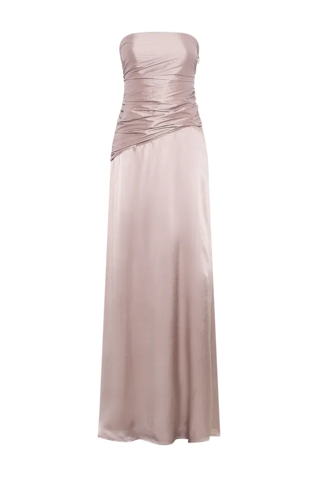 Women Meshki Dresses Serena Strapless Taffeta Maxi Dress 8211 Bronze Taupe