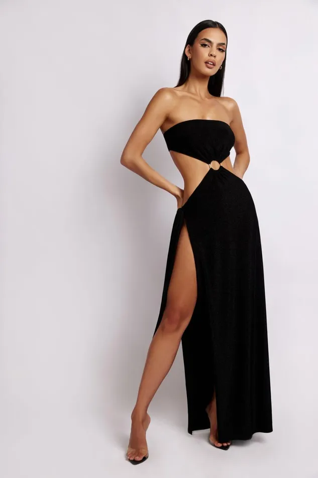 Women Meshki Dresses Sierra Strapless Shimmer Dress 8211 Black Shimmer