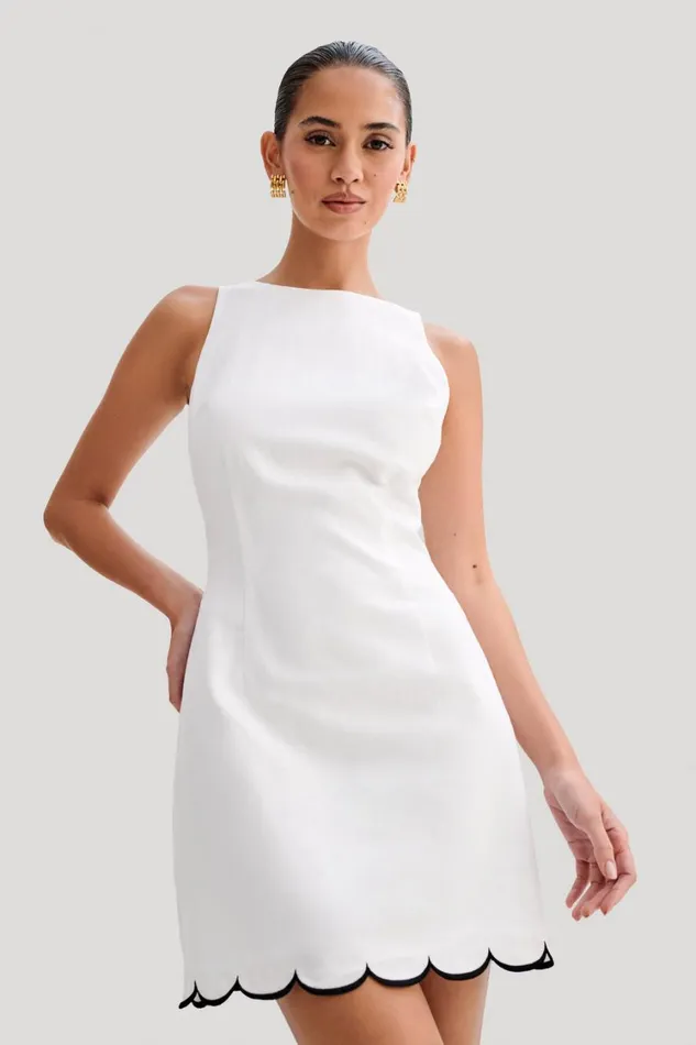Women Meshki Dresses Sofiane Scalloped Linen Mini Dress 8211 Ivory