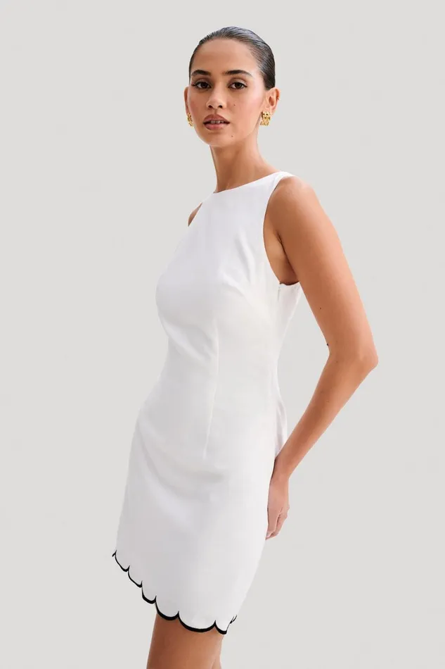 Women Meshki Dresses Sofiane Scalloped Linen Mini Dress 8211 Ivory