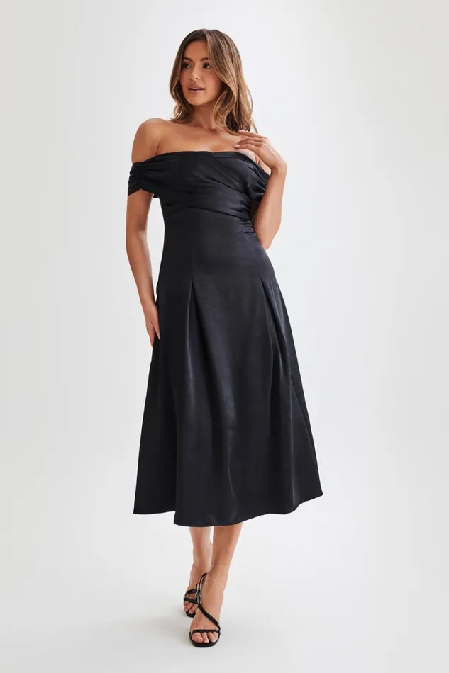 Women Meshki Dresses Sofie Off Shoulder Midi Dress 8211 Black