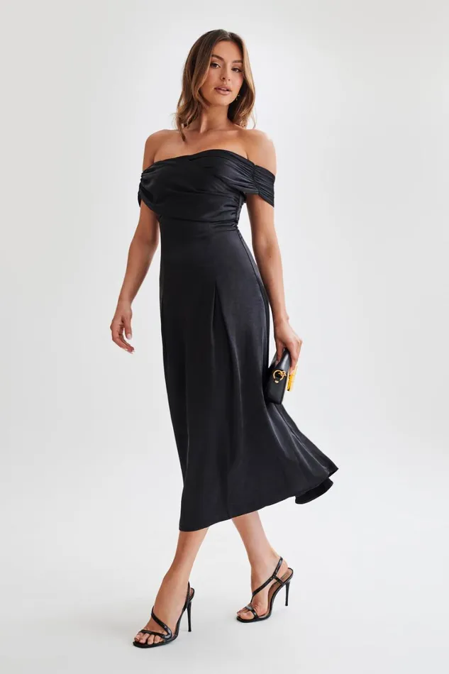 Women Meshki Dresses Sofie Off Shoulder Midi Dress 8211 Black