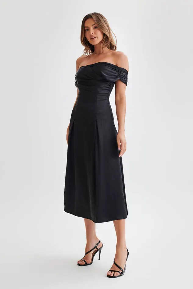 Women Meshki Dresses Sofie Off Shoulder Midi Dress 8211 Black