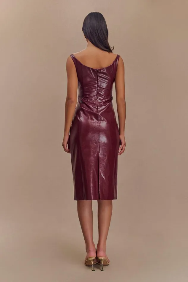 Women Meshki Dresses Sonia Faux Leather Midi Dress 8211 Cherry Red