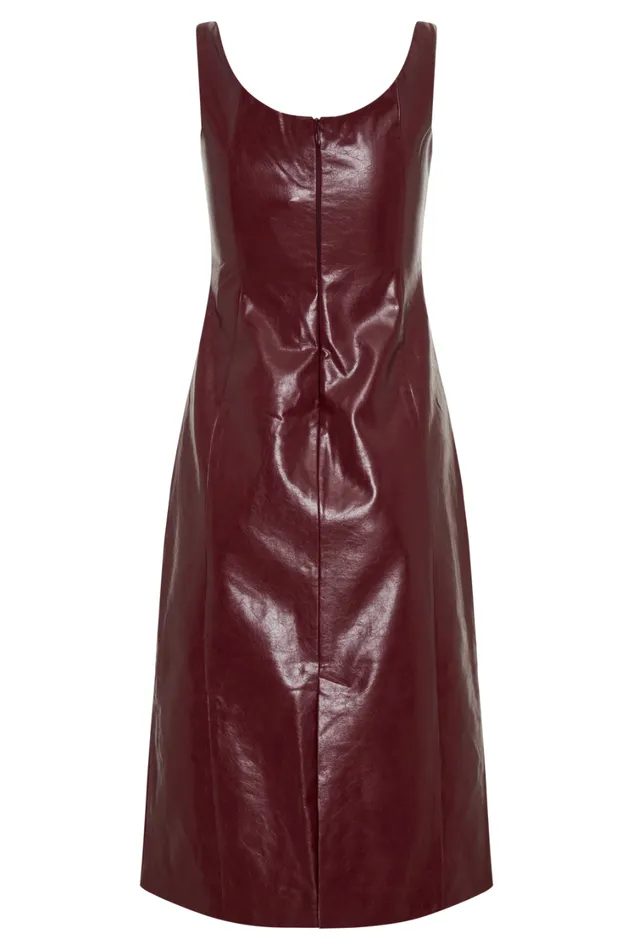 Women Meshki Dresses Sonia Faux Leather Midi Dress 8211 Cherry Red