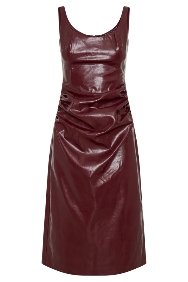 Women Meshki Dresses Sonia Faux Leather Midi Dress 8211 Cherry Red