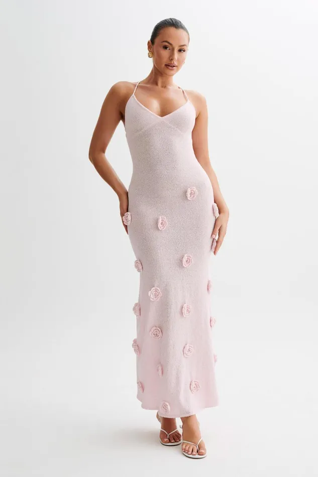 Women Meshki Dresses Suki Knit Maxi Dress With Flowers 8211 Baby Pink