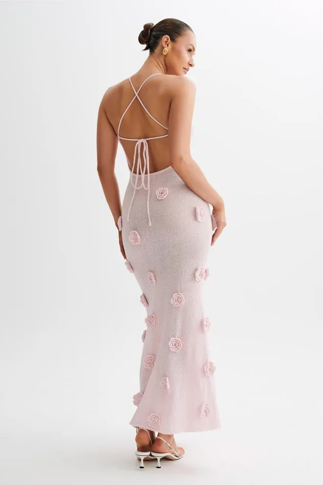 Women Meshki Dresses Suki Knit Maxi Dress With Flowers 8211 Baby Pink