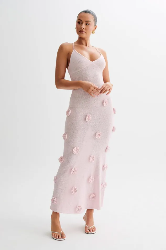 Women Meshki Dresses Suki Knit Maxi Dress With Flowers 8211 Baby Pink