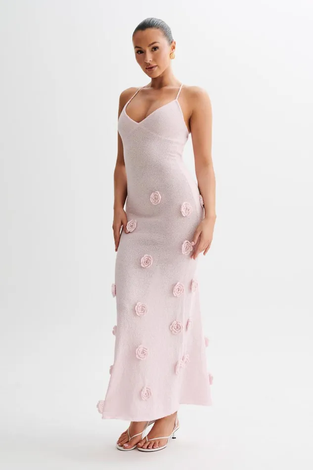 Women Meshki Dresses Suki Knit Maxi Dress With Flowers 8211 Baby Pink