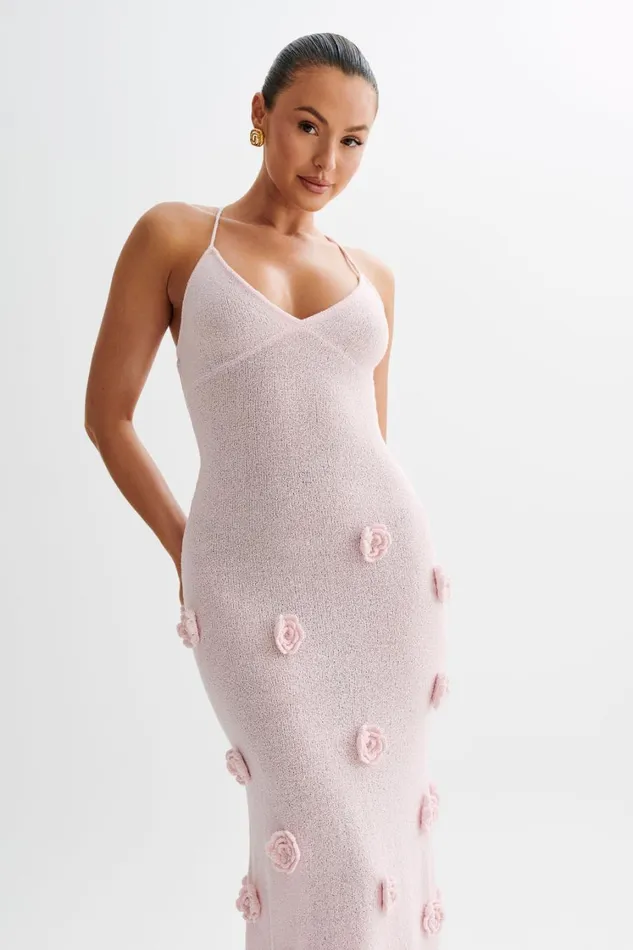 Women Meshki Dresses Suki Knit Maxi Dress With Flowers 8211 Baby Pink