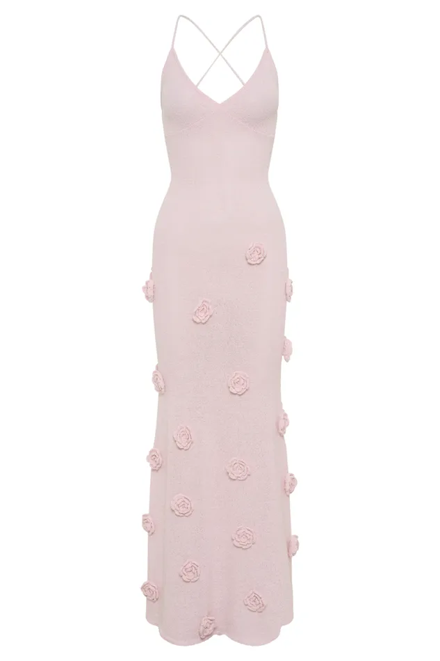 Women Meshki Dresses Suki Knit Maxi Dress With Flowers 8211 Baby Pink
