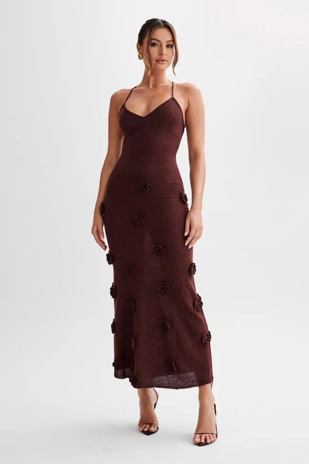 Women Meshki Dresses Suki Knit Maxi Dress With Flowers 8211 Plum