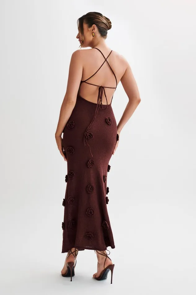 Women Meshki Dresses Suki Knit Maxi Dress With Flowers 8211 Plum