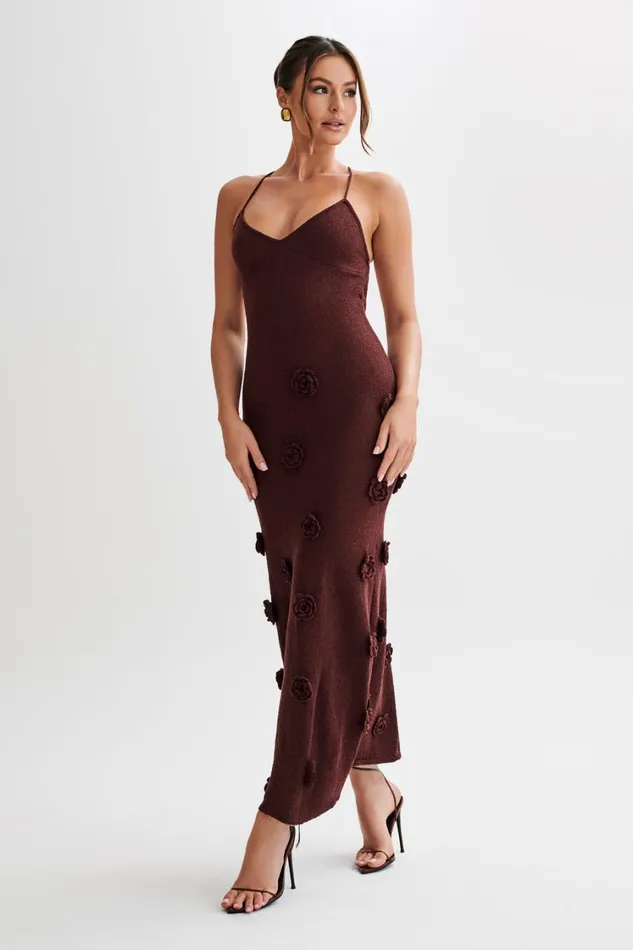 Women Meshki Dresses Suki Knit Maxi Dress With Flowers 8211 Plum