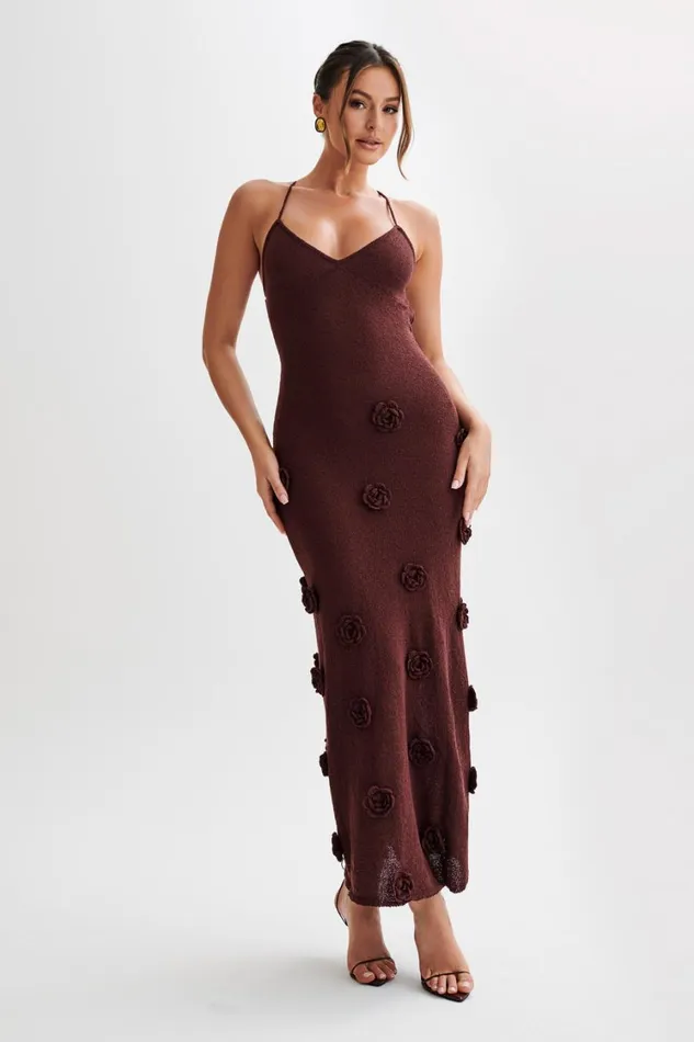 Women Meshki Dresses Suki Knit Maxi Dress With Flowers 8211 Plum