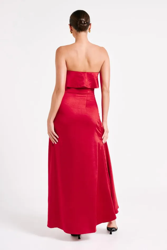 Women Meshki Dresses Sulianna Strapless Ruffle Midi Dress 8211 Vermilion Red