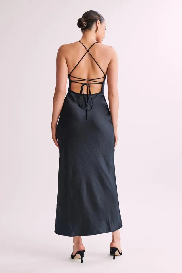 Women Meshki Dresses Sydney Straight Neck Slip Maxi Dress 8211 Black