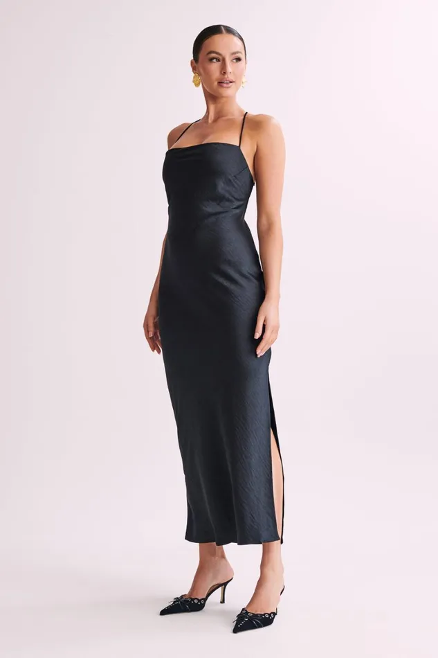Women Meshki Dresses Sydney Straight Neck Slip Maxi Dress 8211 Black