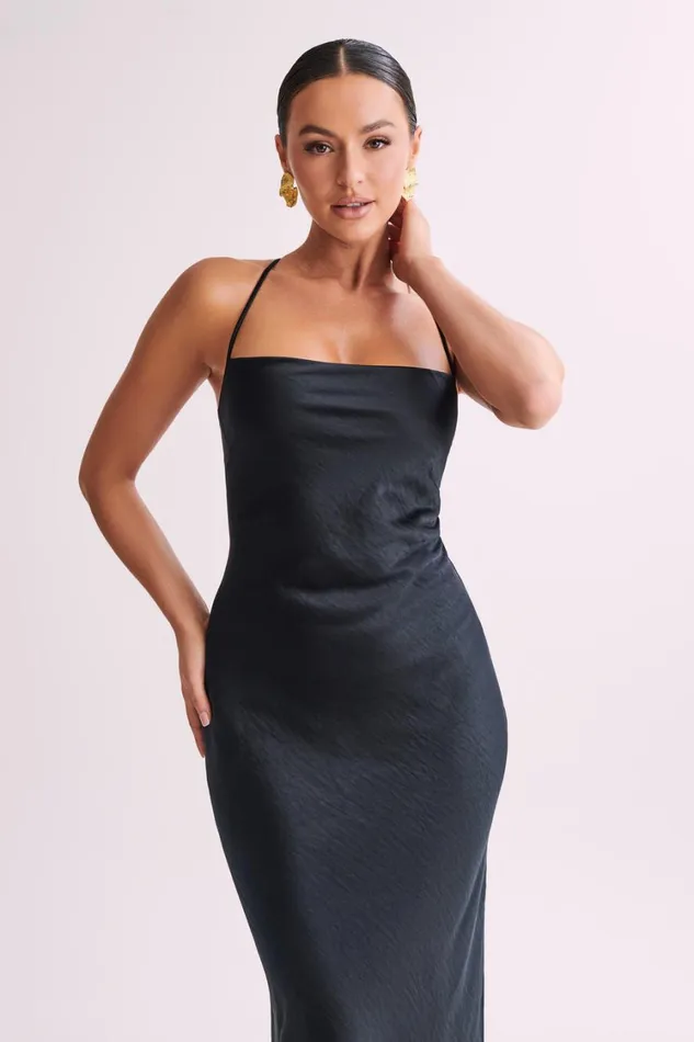 Women Meshki Dresses Sydney Straight Neck Slip Maxi Dress 8211 Black