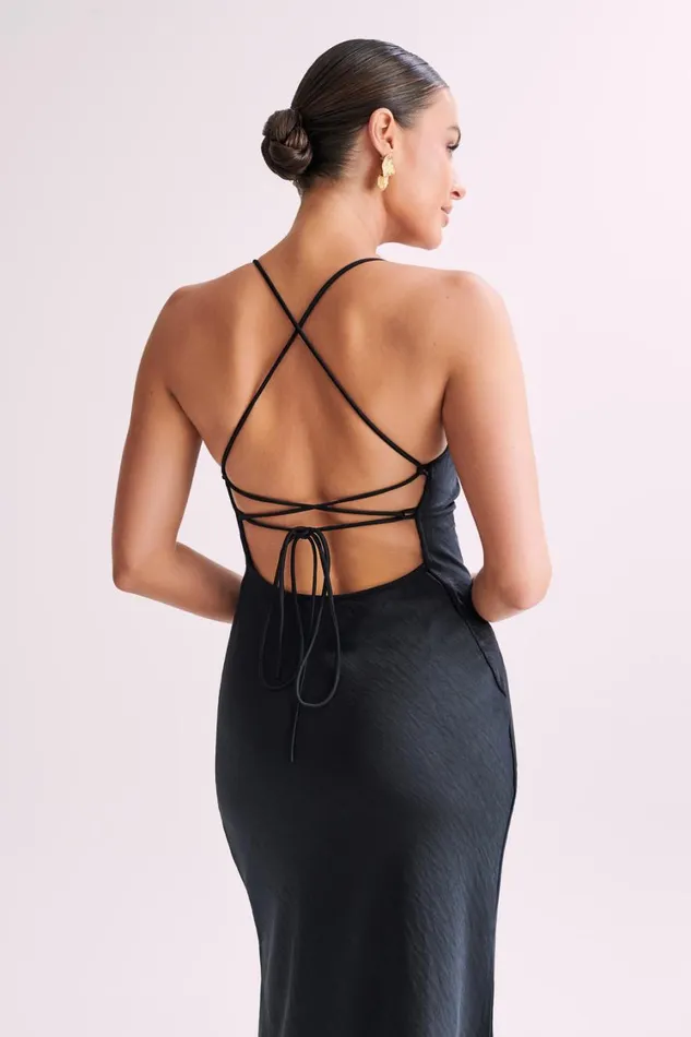 Women Meshki Dresses Sydney Straight Neck Slip Maxi Dress 8211 Black