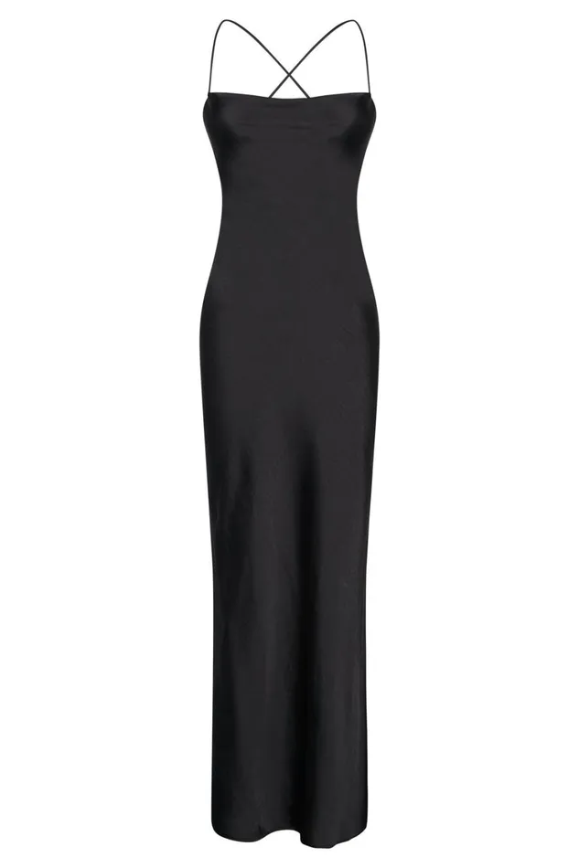 Women Meshki Dresses Sydney Straight Neck Slip Maxi Dress 8211 Black