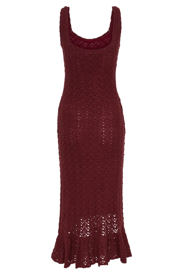 Women Meshki Dresses Sylvie Frill Knit Midi Dresses 8211 Wine