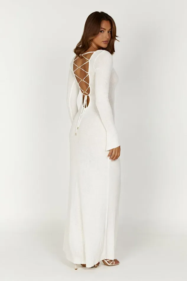 Women Meshki Dresses Talia Maxi Open Back Knit Dress 8211 Ivory
