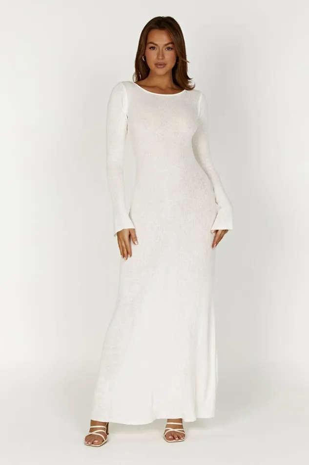 Women Meshki Dresses Talia Maxi Open Back Knit Dress 8211 Ivory