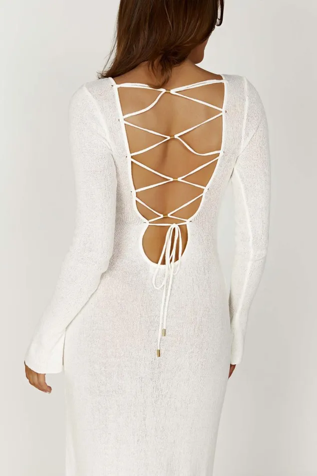 Women Meshki Dresses Talia Maxi Open Back Knit Dress 8211 Ivory