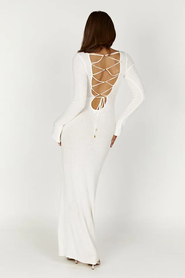 Women Meshki Dresses Talia Maxi Open Back Knit Dress 8211 Ivory
