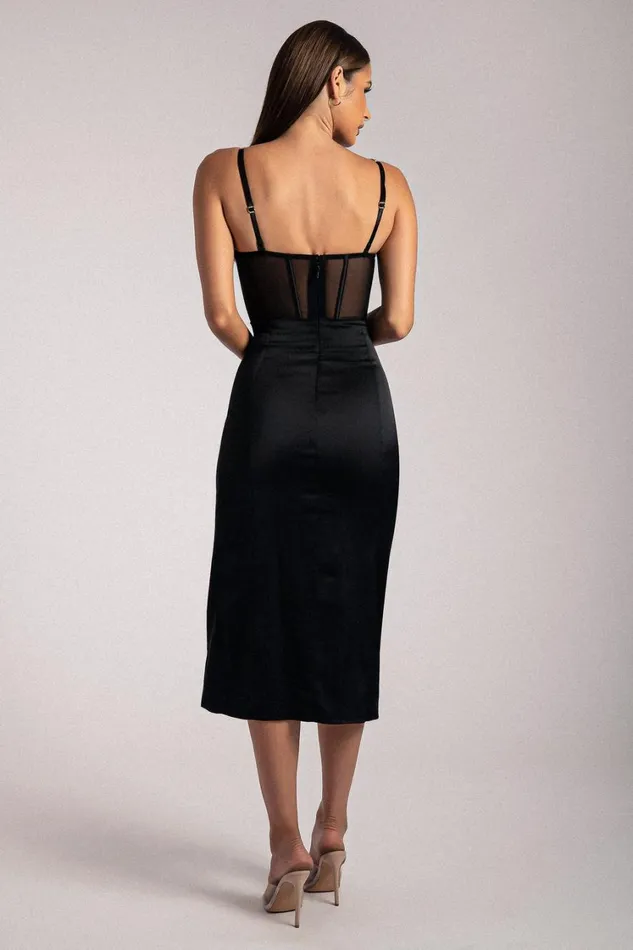 Women Meshki Dresses Talisa Chain Strap Side Split Corset Midi Dress 8211 Black Women Meshki Dresses Talisa Chain Strap Side Split Corset Midi Dress 8211 Black