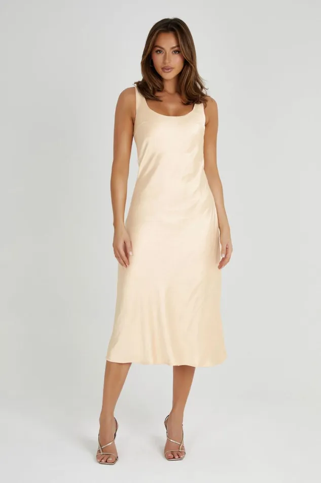 Women Meshki Dresses Tamara Satin Iridescent Slip Midi Dress 8211 Apricot