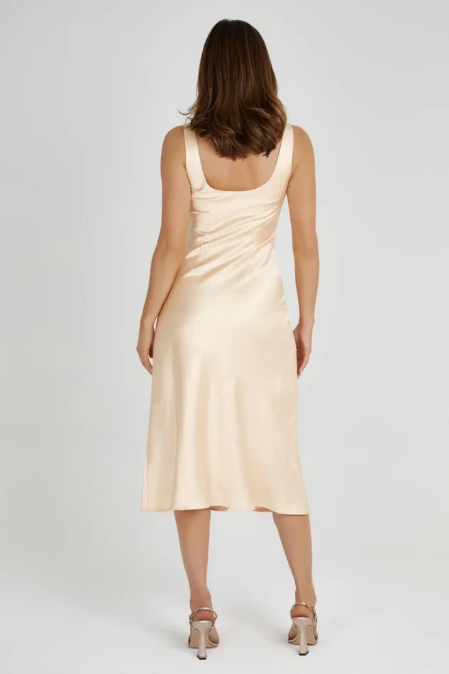 Women Meshki Dresses Tamara Satin Iridescent Slip Midi Dress 8211 Apricot