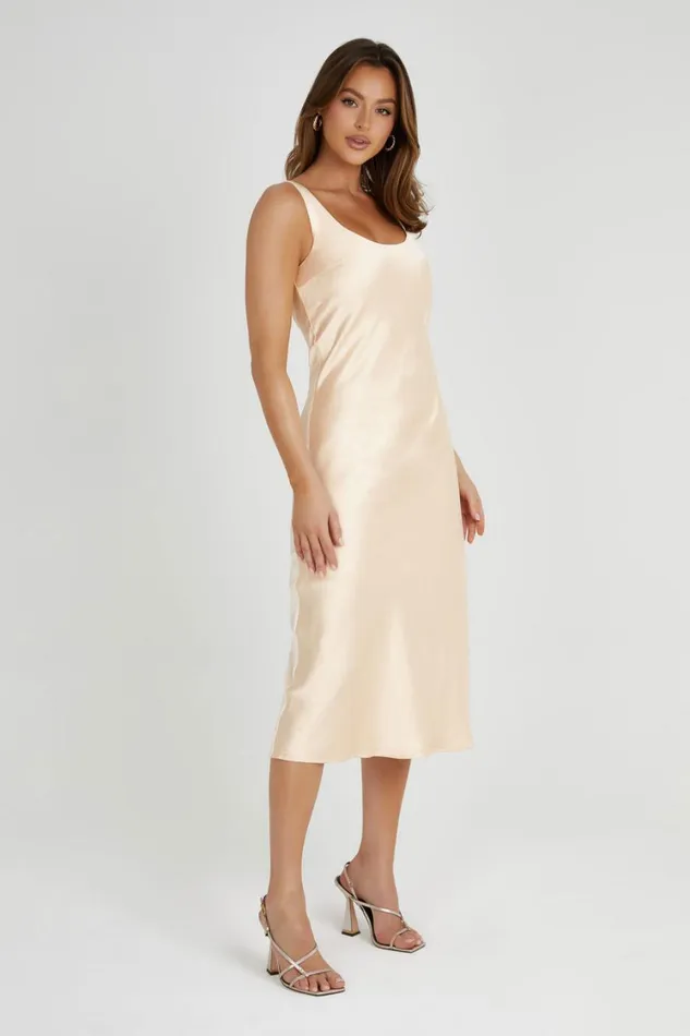 Women Meshki Dresses Tamara Satin Iridescent Slip Midi Dress 8211 Apricot