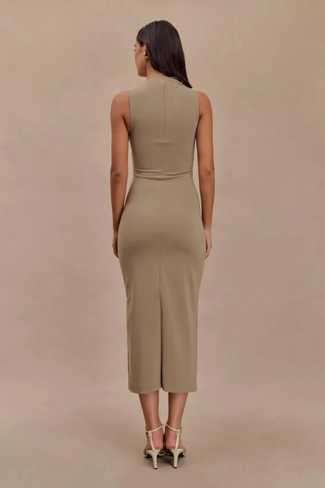 Women Meshki Dresses Taylor Draped Stretch Crepe Midi Dress 8211 Mushroom