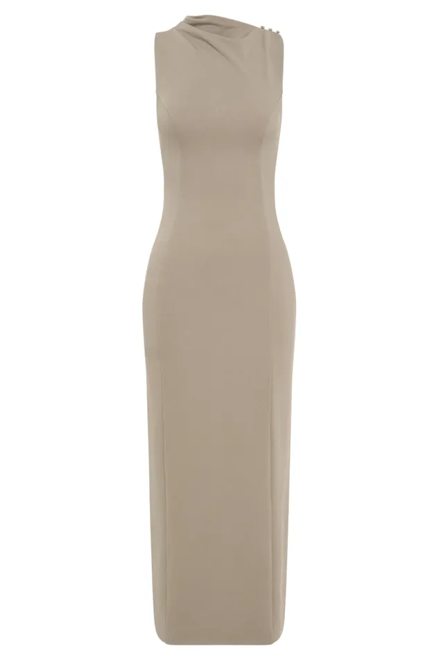 Women Meshki Dresses Taylor Draped Stretch Crepe Midi Dress 8211 Mushroom