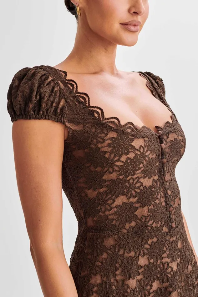 Women Meshki Dresses Temperance Lace ALine Mini Dress 8211 Chocolate
