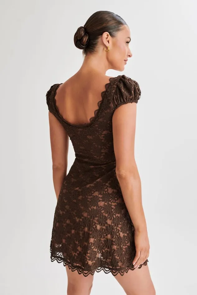 Women Meshki Dresses Temperance Lace ALine Mini Dress 8211 Chocolate